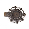 Hair Accessories Iron Alligator Hair Clip Findings, with Brass Filigree Flower Cabochon Bezel Settings, Antique Bronze, Tray: 12mm, 34.5mm, Flower: 28mm