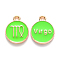 Alloy Enamel Pendants, Cadmium Free & Lead Free, Flat Round with Constellation, Light Gold, Pale Green, Virgo, 22x18x2mm, Hole: 1.5mm