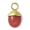 304 Stainless Steel Natural Carnelian(Dyed & Heated) Pendants, Acorn Charms, Real 18K Gold Plated, 15.5~16x9~9.5x5~6mm, Hole: 3mm