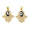 Brass Cubic Zirconia Pendants, with Lampwork, Real 18K Gold Plated, Hamsa Charm, Black, 24x20.5x4mm, Hole: 5x3.5mm