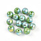 Electroplate Pearlized Glass Pearl Beads, Iridescent, Round, Lime Green, 10x10mm, Hole: 1.2mm, about 346pcs/Pound