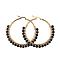 Beaded Hoop Earrings, with Natural Dyed & Heated Black Agate Beads, Golden Plated 304 Stainless Steel Hoop Earrings, 50mm, Pin: 0.6x1mm