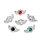 Rack Plating Alloy Pendants, with Rhinestone, Wing, Mixed Color, Platinum, 13.5x22x5mm, Hole: 2mm