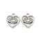 UV Plating Alloy Rhinestone Pendants, Heart with Horse Eye Charms, Platinum, 13x11.5x2mm, Hole: 1.6mm