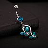 Piercing Jewelry Real Platinum Plated Brass Rhinestone Double Butterfly Navel Ring Belly Rings AJEW-EE0001-41B-2