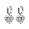 Brass Micro Pave Cubic Zirconia and Cat Eye Beads Heart Hoop Dangle Earrings KK-CBAD9DF-01P-D-2