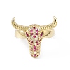 Cubic Zirconia OX Head Open Cuff Ring RJEW-I086-12G-3