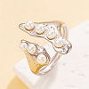 304 Stainless Steel Imitation Pearl Cuff Open Rings for Women WGC51AB-01-1