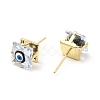 Square Glass with Enamel Evil Eye Stud Earrings EJEW-P210-03G-05-2