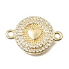 Brass Micro Pave Clear Cubic Zirconia Flat Round Connector Charms KK-E802-32B-G-1