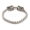 304 Stainless Steel Box Chain Bracelets with Lion Clasps BJEW-E094-05AS-1
