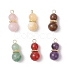 6Pcs 6 Styles Natural Green Aventurine & Carnelian & Rose Quartz & Yellow Jade & Amethyst & Tiger Eye Gourd Pendants PALLOY-JF04276-1
