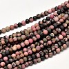 Frosted Natural Rhodonite Round Bead Strands G-F266-13-4mm-1