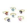 Enamel Evil Eye Open Cuff Ring RJEW-G259-05G-1