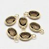 Oval Faceted Golden Tone Brass Glass Charms GLAA-O015-16G-1