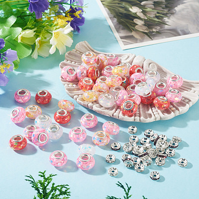 50Pcs 5 Colors Transparent Resin Rondelle European Beads RESI-TA0005-63B-1