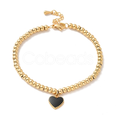 PVD Vacuum Plating 304 Stainless Steel Heart Charm Bracelet with Enamel BJEW-B057-08G-1