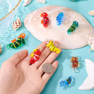 8Pcs 8 Styles Handmade Lampwork Pendants LAMP-TA0001-98-1