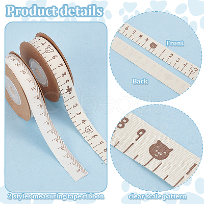 2 Rolls 2 Styles Cotton Printed Ruler Ribbon OCOR-PH0005-13-1