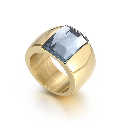 304 Stainless Steel & Glass Finger Rings FS-WGBA2F3-20-1