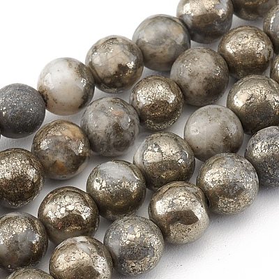 Natural Pyrite Beads Strands G-G839-01-6mm-1