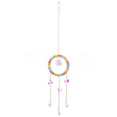 1Pc Colorful Glass Beaded Woven Net Suncatchers AJEW-CY0001-95C-1
