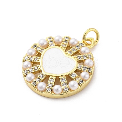 Brass Micro Pave Cubic Zirconia and Enamel and ABS Imitation Pearl Pendants KK-D325-24G-03-1