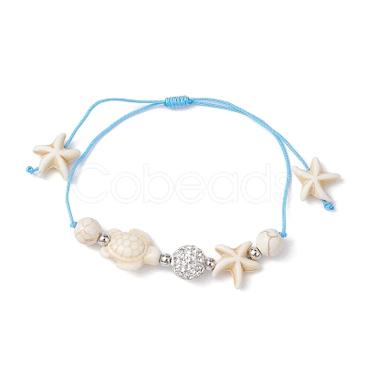 Starfish & Turtle Synthetic Turquoise(Dyed & Heated) and Magnesite Braided Bead Bracelets BJEW-JB09818-02-1