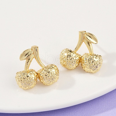 Cherry Brass Stud Earrings EJEW-F895-18G-1