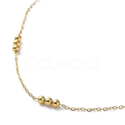 304 Stainless Steel Round Beaded Link Chain Necklaces for Women NJEW-D058-02G-1