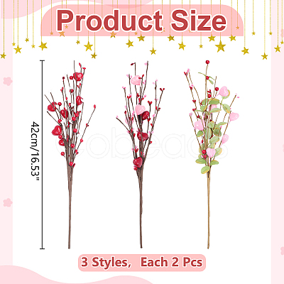 6Pcs 3 Styles Foam & Gypsum & Silk Cloth Artificial Heart Flower Branch DIY-WR0005-40-1