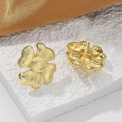 Brass Flower Stud Earrings EJEW-R016-17G-1