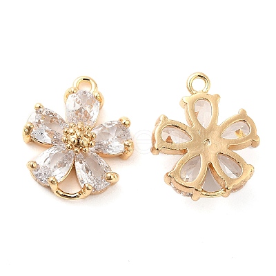 Brass Pave Clear Glass Connector Charms KK-F860-29G-1