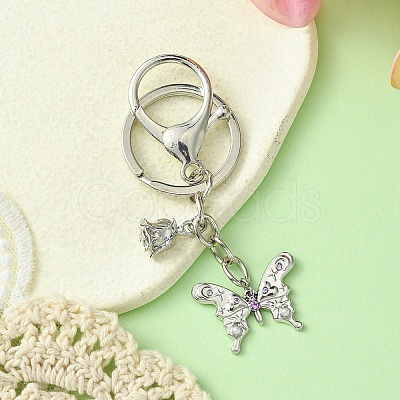 Alloy Rhineston and ABS Plastic Pearl Keychain KEYC-YW00028-02-1