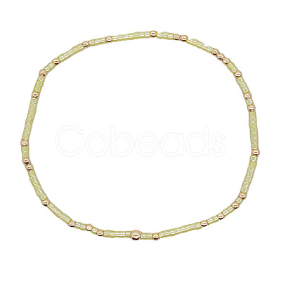 Minimalist Glass Seed Beads & Brass Beads Stretch Bracelets for Women BC0195-20-1