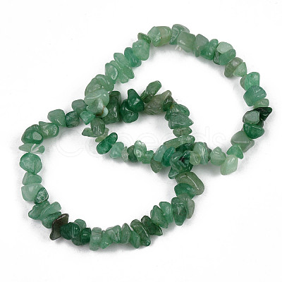 Natural Green Aventurine Chips Beaded Stretch Bracelet for Women PW-WG72437-03-1
