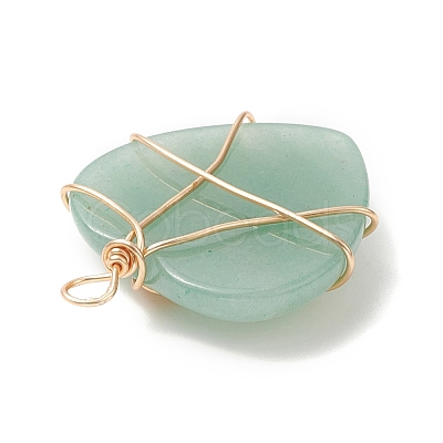 Natural Green Aventurine Copper Wire Wrapped Pendants PALLOY-JF02042-02-1