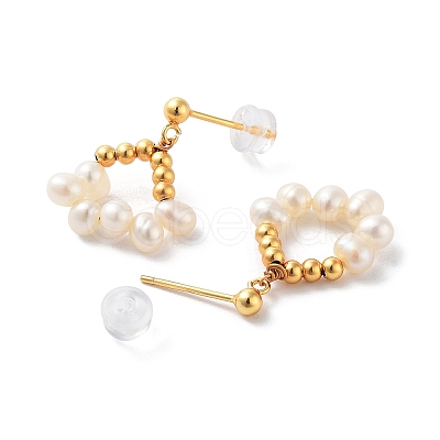 Natural Pearl Stud Earrings for Women EJEW-E303-27G-1