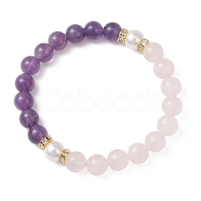 Natural Rose Quartz & Amethyst Beads Stretch Bracelets for Women BJEW-JB13193-01-1
