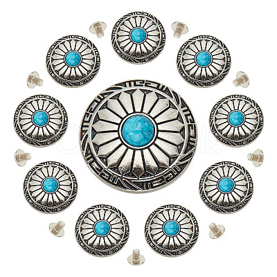 10Pcs Tibetan Style Alloy with Synthetic Turquoise Buttons BUTT-HY0001-09-1