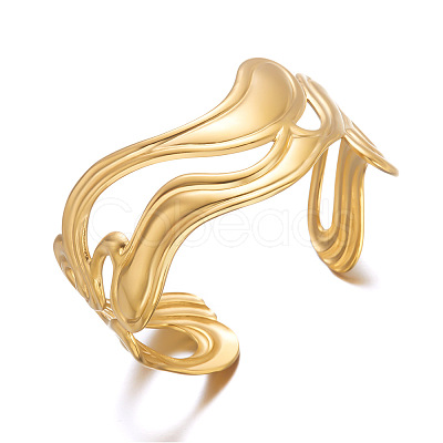 304 Stainless Steel Wavy Open Cuff Bangles for Women WG38CFD-02-1