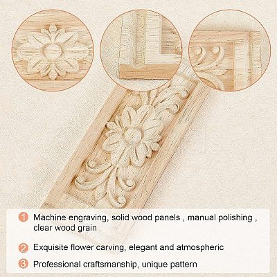 Natural Solid Wood Carved Onlay Applique Craft WOOD-FH0001-11-1