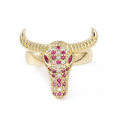 Cubic Zirconia OX Head Open Cuff Ring RJEW-I086-12G-1