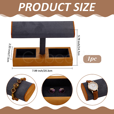 T-Shaped Bar Wood with Velvet Watch Organizer Display Stands with Rectangle Trays for Rings Necklaces Earrings ODIS-PH0009-16B-1