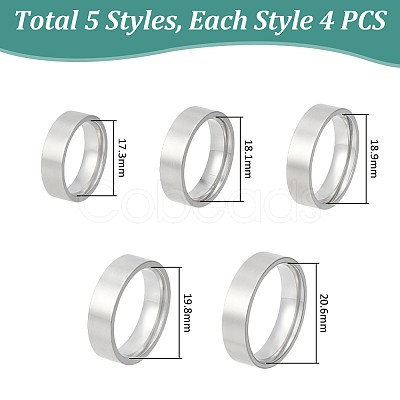20Pcs 5 Styles 304 Stainless Steel Finger Rings for Men RJEW-UN0003-12-1