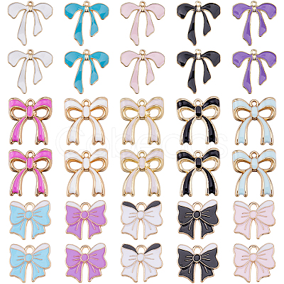 30Pcs 15 Styles Bowknot Alloy Enamel Pendants ENAM-DC0002-10-1