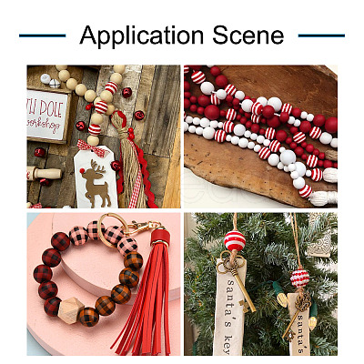100Pcs 5 Style Christmas Themed Dyed Natural Wooden Beads WOOD-BT0001-07-1