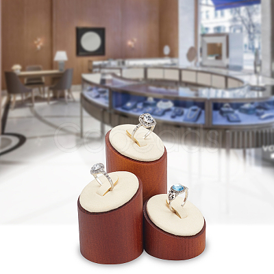 3Pcs 3 Sizes Wood & Microfiber Jewelry Ring Display Riser Stands RDIS-WH0006-32-1