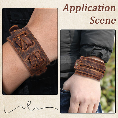 2Pcs 2 Styles Cowhide Cord Wide Cord Bracelets BJEW-CL0001-38B-1