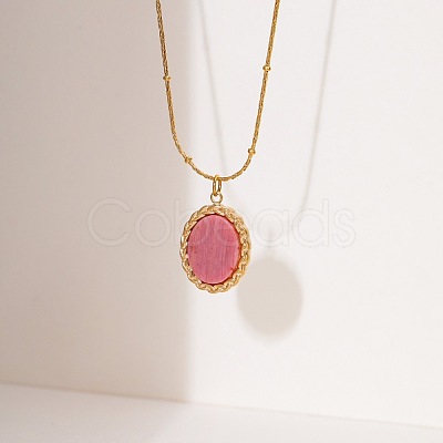 Natural Strawberry Quartz Faceted Oval Pendant 304 Stainless Steel Satellite Chain Necklaces for Women WG6F64C-02-1